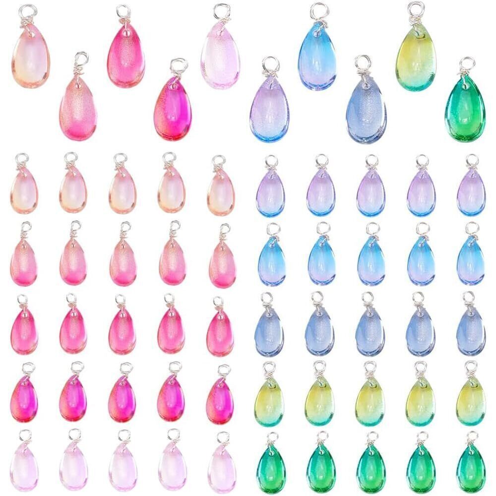 6027 100Pcs Crystal Dangle Charms 10 Colors Transparent Glass Charm